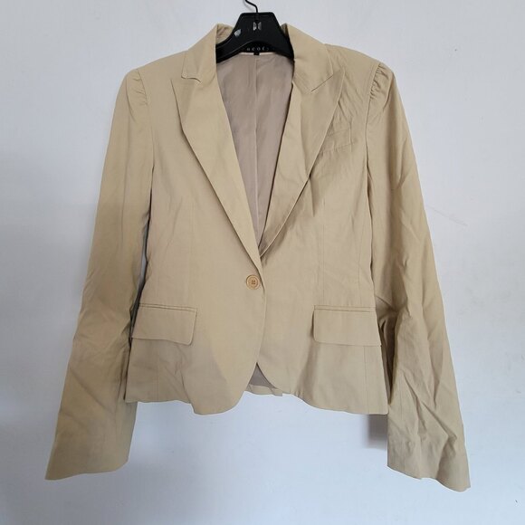 Theory Tan Cream Single Button Front Long Sleeve Cotton Blazer Jacket Size 2 - Picture 1 of 17